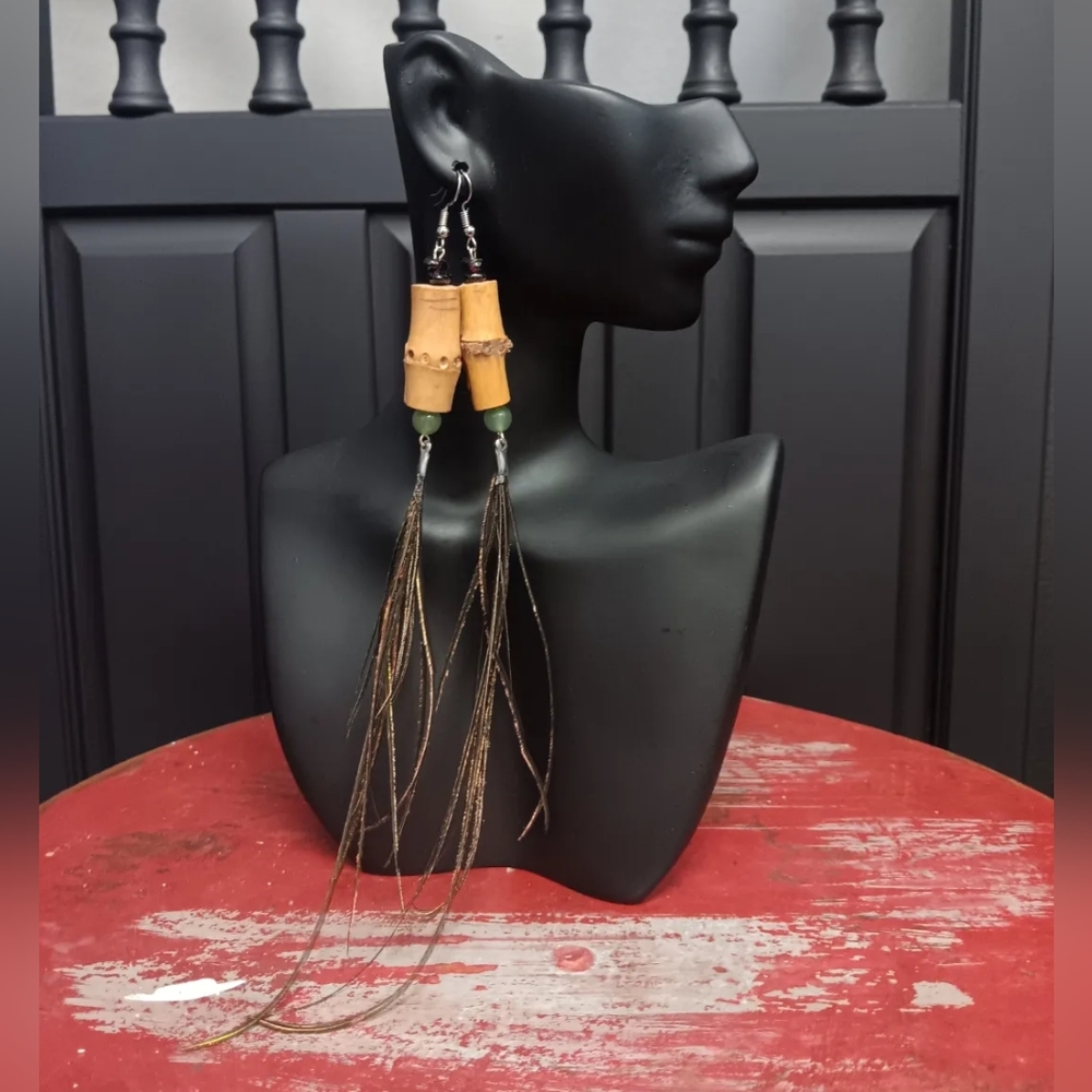 Dancing Bamboo and Peacock Feather Earrings